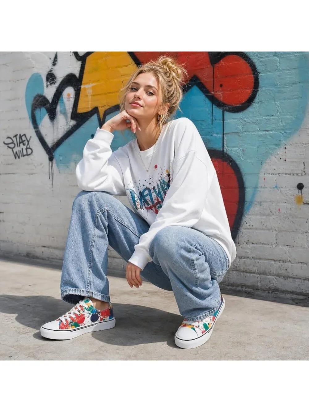 Women's Splash Print Lightweight Low Top Canvas Slip On Casual Fashion Sneakers
